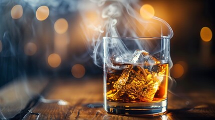 Whiskey Drinker Enjoying a Smoky Indulgence in Dimly Lit Setting