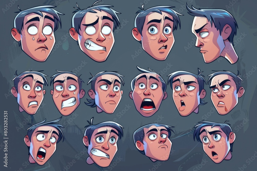 Poster a collection of cartoon faces showing different emotions, suitable for various projects