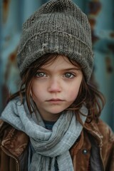 A young girl wearing a hat and scarf. Suitable for winter fashion concept