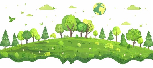 growing trees, carbon dioxide absorption banner - obrazy, fototapety, plakaty