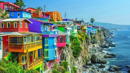 The Historic Port of ValparaÃ­so, Chile, known for its colorful clifftop homes and vibrant cultural scene, --ar 16:9 --stylize 250 Job ID: 98b50e68-a77b-4e2d-a2a7-923cbd37d95f