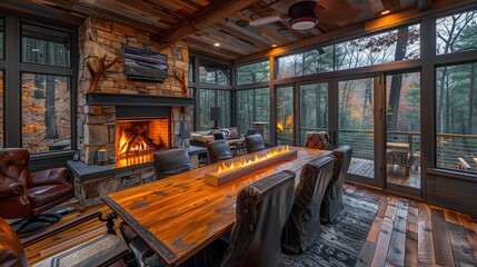 Fototapeta premium Rustic Retreat Conference Room, generative ai