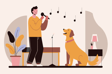 A person and dog bonding over music in a cozy room