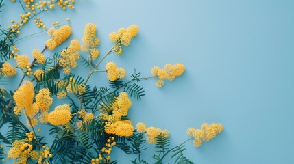 Bright yellow flowers on a vibrant blue background, perfect for spring or summer designs