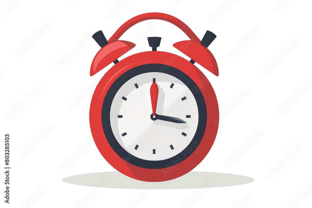 Poster a red alarm clock on a plain white background, suitable for time management concepts