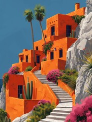 Modern flat simple brightly-colored art illustration of colorful houses
