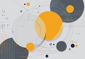 Obraz premium a yellow circle with line art on a grey background with white space around the circles, tech and digital elements, abstract shapes and lines, geometric forms Generative AI