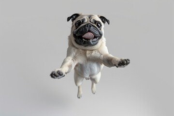 A pug dog soaring through the air, suitable for various design projects