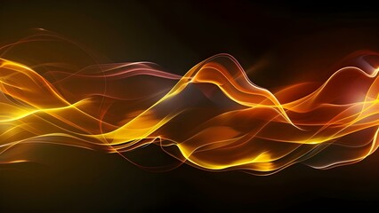 Vibrant Abstract Colors: Orange, Yellow, and Bronze Waves with Glowing Effects and Smoke on Black Background. Concept Abstract Colors, Orange, Yellow, Bronze, Waves, Glowing Effects, Smoke