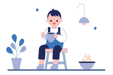 Fototapeta premium Smiling boy crafting pottery on a sunny day