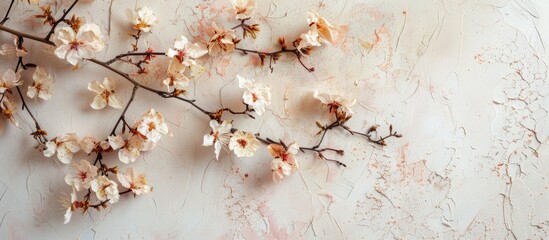 Dried Spring Blossoms on a Pale Background with Space for Text