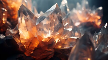 Crystal formations glistening as light filters through