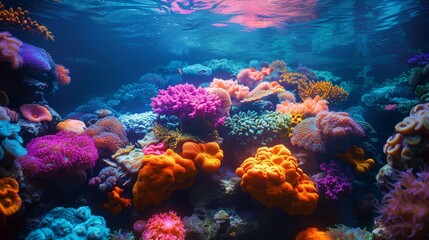 Naklejka premium Artificial Coral Oasis: Glowing with Vibrant Life, generative ai