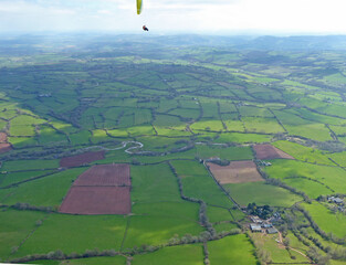 Arial view from the hills above Pandy in Wales