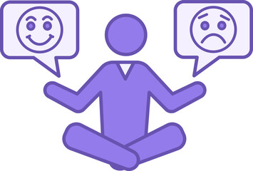 Color Icon Manage Your Emotions. Vector Icon of Meditating Man. Happy and Sad Emotions. Overcome Anxiety and Worry. Positive Thinking Concept