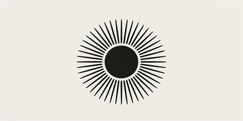 A simple vector logo made of lines and shapes, consisting of an open circle with many short vertical straight rays radiating from the center like sunbeams in black color on a white background