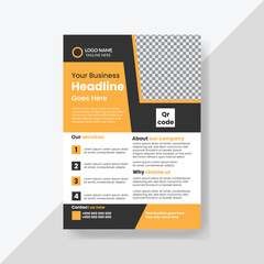 Modern corporate A4 size flyer design with yellow, black and white color or creative brochure template design for  marketing, business proposal, promotion, advertise, publication, cover page. 
