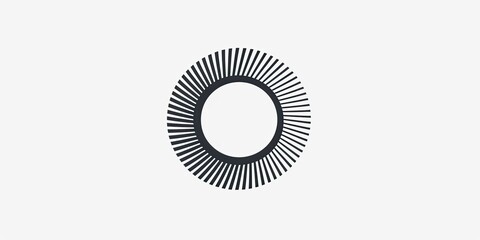logo, vector design of an abstract line sunburst pattern in the shape of O on a white background, simple minimalistic style, no shadows, no gradient, no fill color.