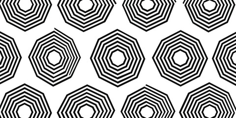 Vector seamless pattern with thin lines, modern geometric background for design. Minimalist line art texture in black and white. Geometric abstract wallpaper with simple hexagon shapes.