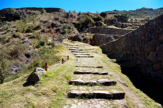 Stone staircase in sector of the Tipon archaeological site in Peru