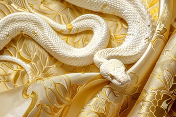 white snake gold background 