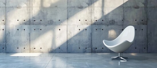A chair that is white and a wall made of concrete.