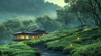 Tranquil Tea Garden Oasis, generative ai
