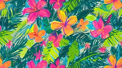 Seamless tropical floral pattern flowers background