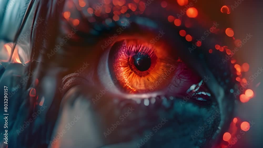 Poster macro shot capturing the intricate details of a human eye enhanced with digital effects.