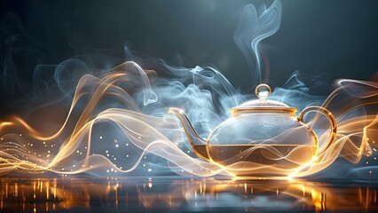 A serene teapot emanates calming energy, enveloping its surroundings in tranquil contemplation. Concept Tea Time, Serenity, Calming Energy, Contemplation, Tranquil Atmosphere