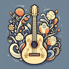 guitar and flowers