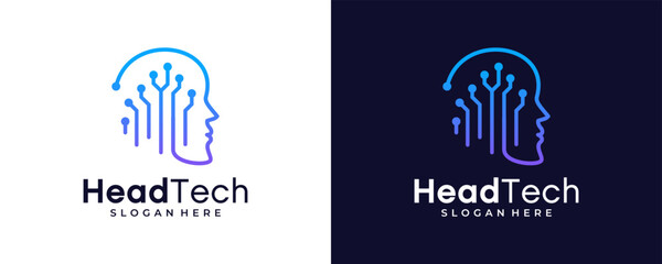 head smart technology logo design vector