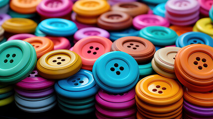 Colorful Buttons Piled on Table