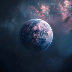 Obraz premium A large Planet colorful and glowing is floating in the space.