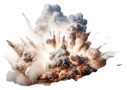 PNG  Avalanche explosion fire white background destruction.