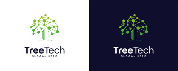 Circuit tree tech logo template. Innovative digital technology concept business icon