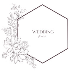 Line Art Wedding Frame Illustration. Floral Border.