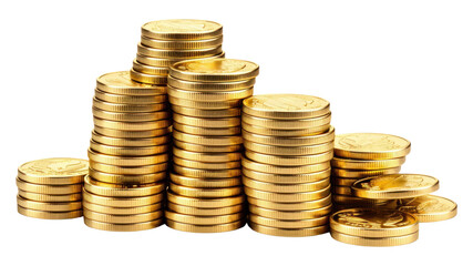 PNG  Shiny golden coins tower money white background investment.