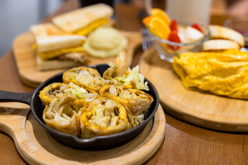 Taiwanese egg with bread in the restaurant