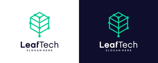 green technology logo design collection, technology leaves