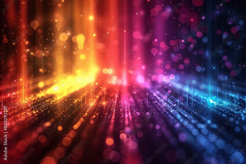 Poster a visually striking image with colorful light rays and bokeh effect representing digital data or cyb
