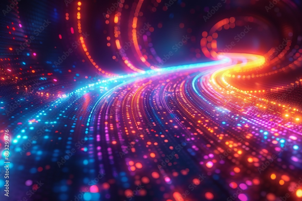 Wall mural mesmerizing tunnel of bokeh lights with a futuristic look in vivid shades of blue and red, creating 