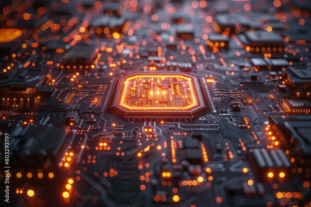 Poster a highly detailed image of a central processing unit (cpu), emphasizing the sophisticated technology