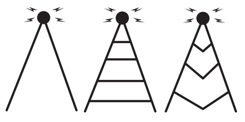 Antenna icon set. Radio antenna icon. Communication towers collection. Radio tower icons. Transmitter receiver wireless signal icons. Vector EPS 10