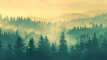 Foggy forest filled with trees