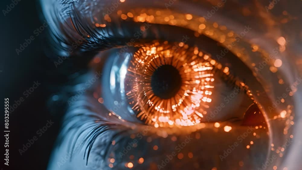 Poster close-up view of an eye with superimposed digital code, implying technology and surveillance.