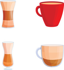 Cappuccino icons set cartoon vector. Various type of coffee drink. Coffee brewing