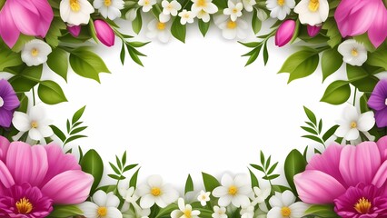 Fototapeta premium Фон с цветочной рамкой с изображением весенних цветов. Свободное место для слов. Выполненно в акварельном стиле