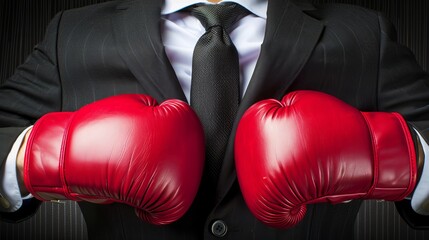 Competitive edge  businessman wearing boxing gloves in office setting for competition concept