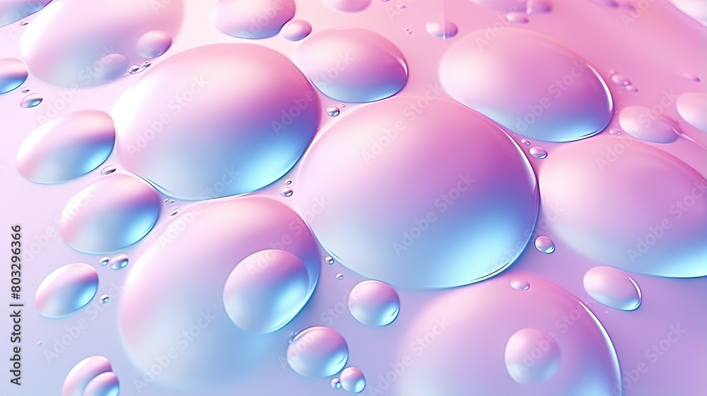 Poster Abstract background with soft bubbles in pink and blue light. Holographic bubbles backdrop.
